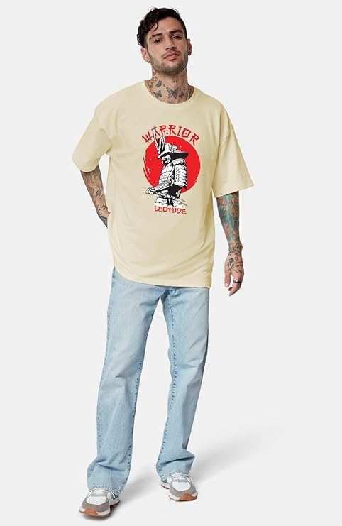 LEOTUDE Men's Cotton Regular Fit Half Sleeve Oversized Tshirt, Round Neck Longline Drop Shoulder | ful Printed Combo T-Shirt (Pack of 3)