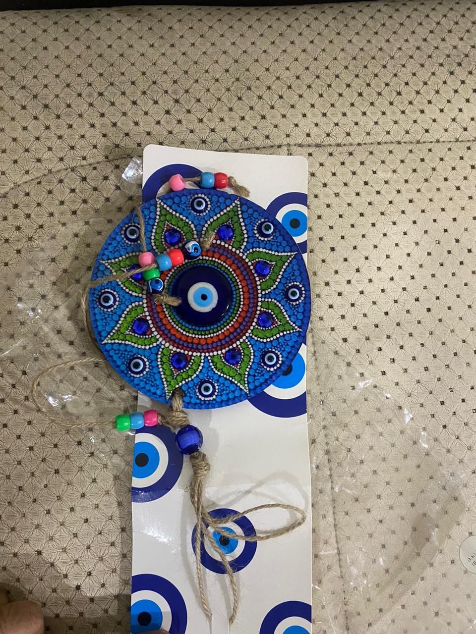 Handcrafted Evil Eye Wall Hanging for Home Decor ? Nazar Battu Protection Charm - FabricFlair