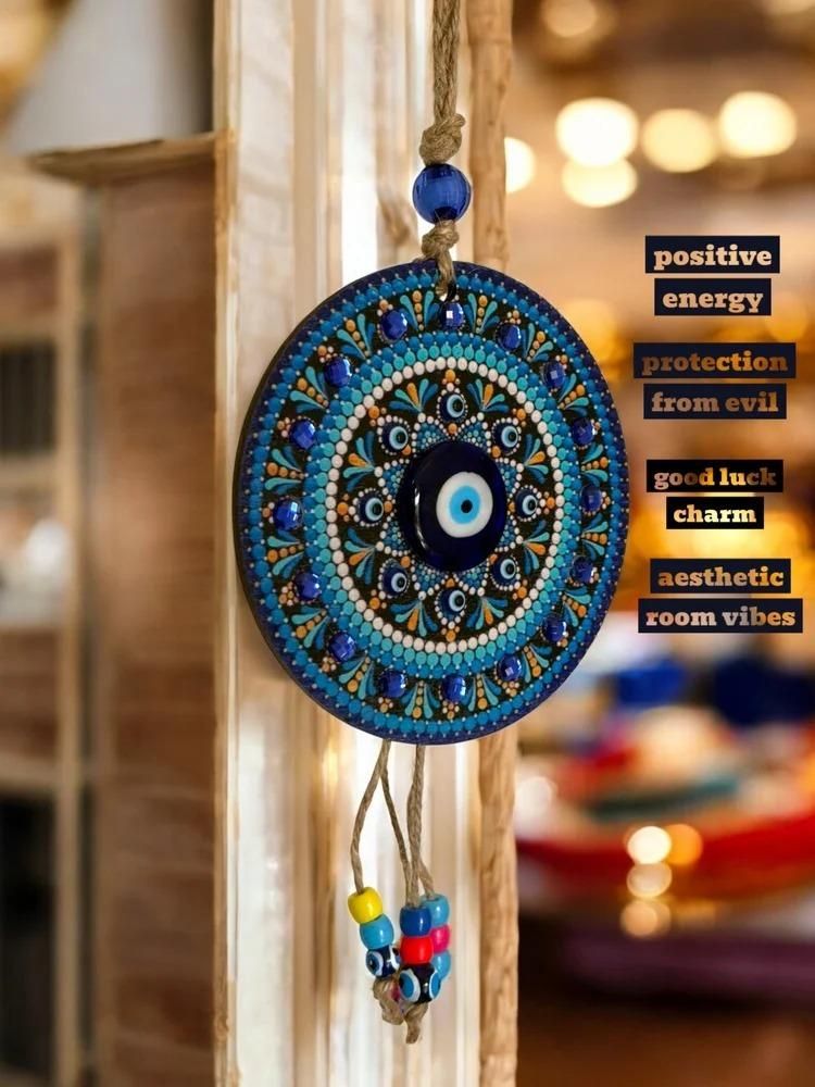Handcrafted Evil Eye Wall Hanging for Home Decor ? Nazar Battu Protection Charm - FabricFlair