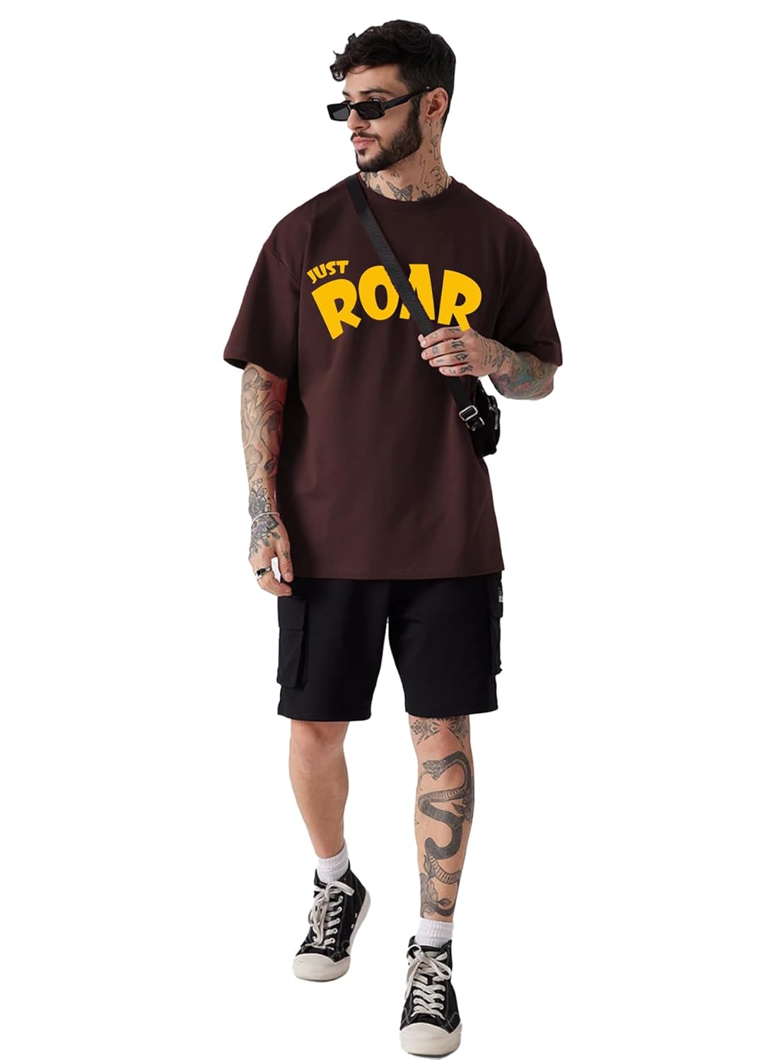 LEOTUDE Men's Cotton Regular Fit Half Sleeve Oversized Tshirt, Round Neck Longline Drop Shoulder | ful Printed Combo T-Shirt (Pack of 3)