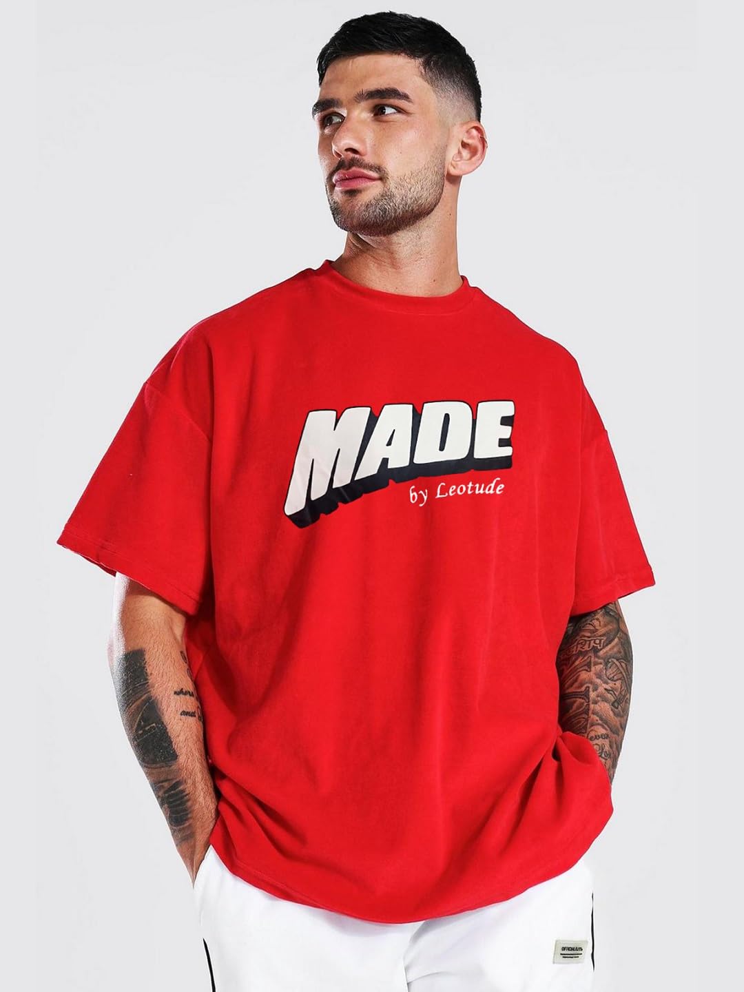LEOTUDE Men's Cotton Regular Fit Half Sleeve Oversized Tshirt, Round Neck Longline Drop Shoulder | ful Printed Combo T-Shirt (Pack of 3)