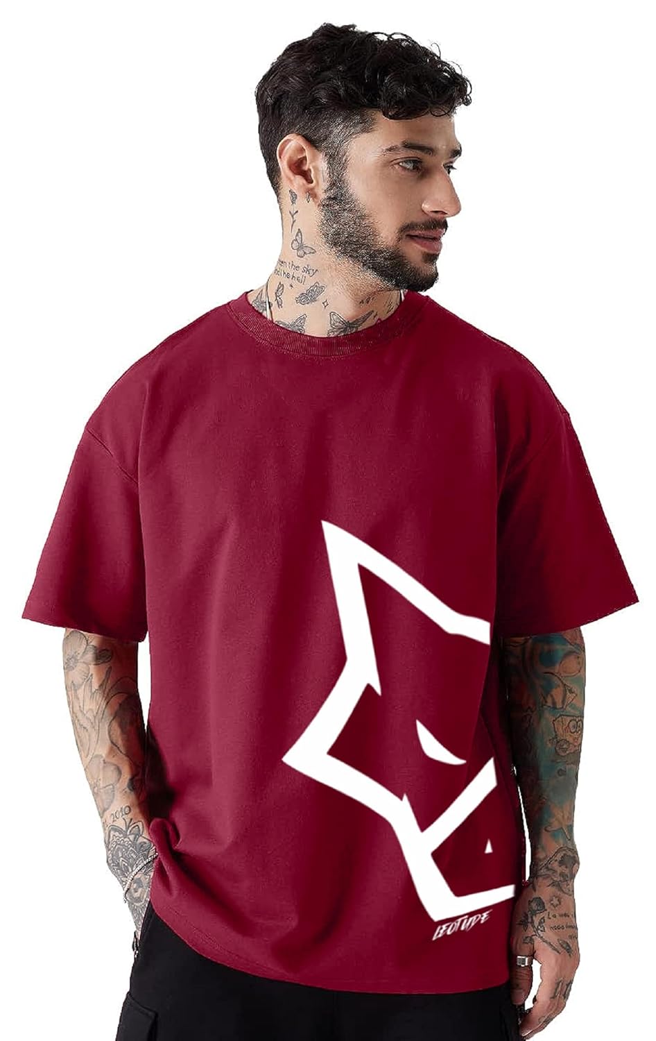 LEOTUDE Men's Cotton Regular Fit Half Sleeve Oversized Tshirt, Round Neck Longline Drop Shoulder | ful Printed Combo T-Shirt (Pack of 3)