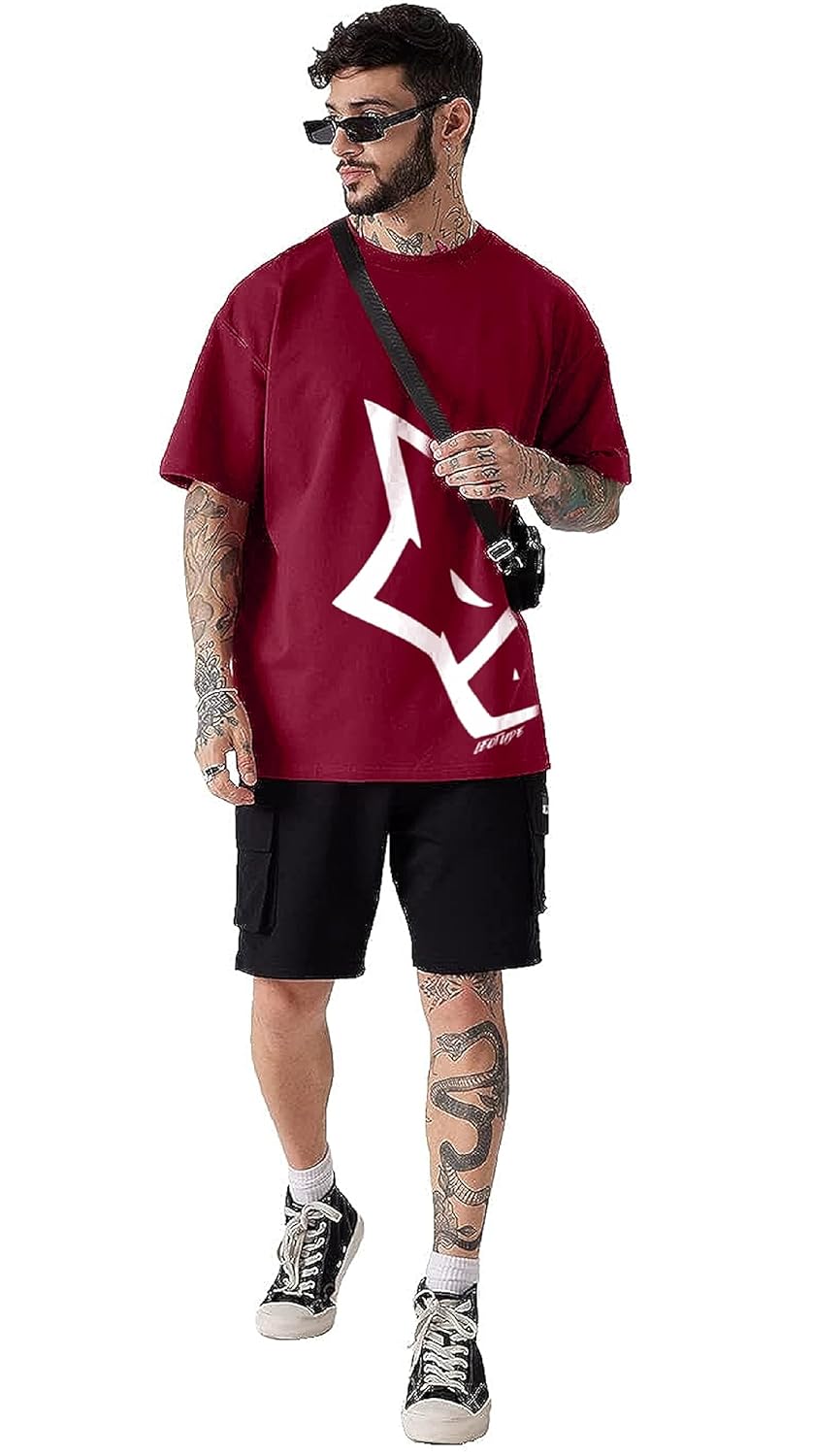 LEOTUDE Men's Cotton Regular Fit Half Sleeve Oversized Tshirt, Round Neck Longline Drop Shoulder | ful Printed Combo T-Shirt (Pack of 3)